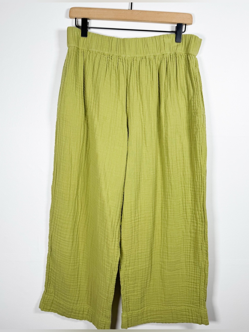 HANNA ANDERSSON Women’s Lime Gauze Cotton Wide Leg Cropped Pull On Pants Sz L